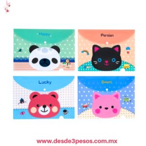 Paquete con 12 Folder Plastificado en Tamaño Oficio Decorado en varias figuras 35 x 25 cm
