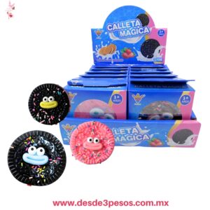 Squishy antiestrés con forma de galleta decorada con chispas de colores y caritas sonrientes. Diámetro 8 cm. TT-3090