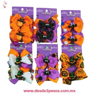 Cartón con par de pasadores mini pico de garza decorados de Halloween con figura al centro. 4.5 cm. WSJ-02