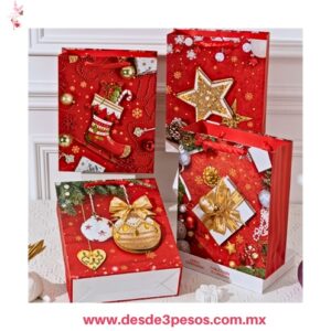 Paquete con 12 Bolsas Navideñas Grande en 3D  27 X 33 cm. X-617-1