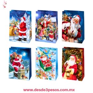 Paquete con 12 Bolsas Navideñas Grande  de Santa Claus 32 X 26 cm. X-771