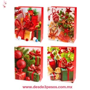 Paquete con 12 Bolsas Navideñas Mediana y con resaltes en 3D  23 X 18 cm. X-917