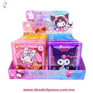 Paleta de sombras  FAVOR BEAUTY  9 tonos (con personajes como My Melody y Kuromi)  8 x 7.5 cm. ES6300