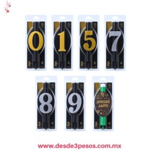 Paq c/10 Velas Chisperas decorativa (del 0 al 9) en empaque individual con base negra 13 x 2 cm.