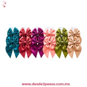 Par de Moños para el cabello con lazos largos decorados con pequeños destellos o pedrería 10 x 16 cm. Varios Tonos