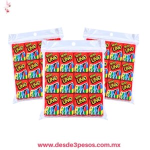 Paquete con 12 Juego de cartas Mini UNO 60 tarjetas  4 x 2.5 cm.