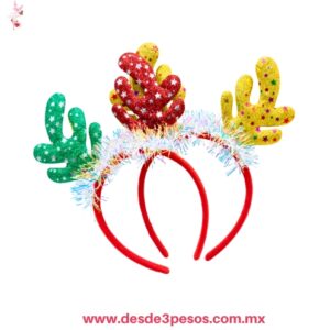 Diadema Navideña con diseño de cuernos de reno brillantes y escarcha 3 Tonos como foto 25 x 20 cm.