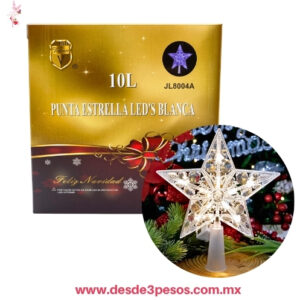 Punta de Arbol Estrella LED BLANCA con 10 luces   17 X 20 cm. JL8004A