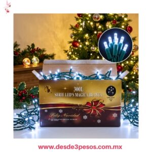 Serie  LED navideñas de 300 luces en color blanco JL9103 Cable Verde 15 mts