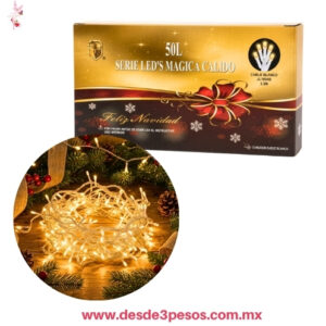 Serie navideña de 50 luces LED  Calida con cable verde JL1004B  3.5 Mts