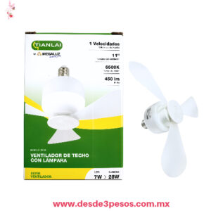 Lámpara Ventilador de Techo 12W E27 con 3 Aspas Desmontables 6500K LV67W12