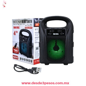 Bocina Portátil 4" con Asa Superior Luz LED RGB Bluetooth USB Aux SA411T