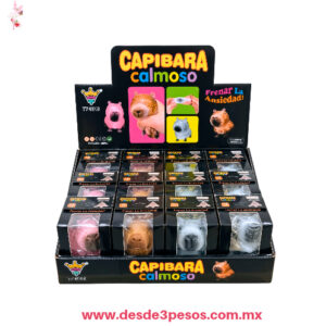 Juguete Antiestrés en forma de Capibara con textura suave y elástica 5 Tonos 8 x 5 cm. TT-3040 caja con 12 pza, precio por 1 pza.