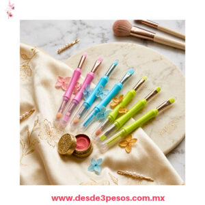 Set de 3 Brochas Dobles para Maquillaje de Cejas y Ojos - Pincel Biselado  Esponja y Cepillo 13 cm de largo 3 tonos FB1975