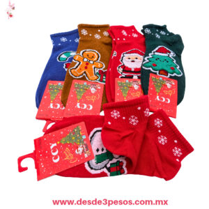 Calcetines Tobilleros con Diseños  Navideños Festivos Multicolor Unitalla Ajustables BH0340