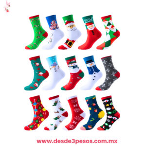 Calcetines coloridos de algodón con diversos diseños navideños  34 cm. De largo BH0316