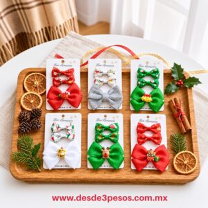 Blister de 3 Moños Navideños,  1 mediano y 2 chicos 7 x 4 y 4 x 2 cm. varios tonos 261-98