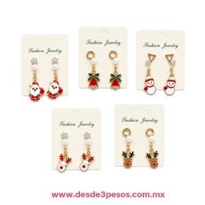 Blister con Par de Aretes con Colguijes  Navideños Esmaltadas 3 x 1 cm. 261-89